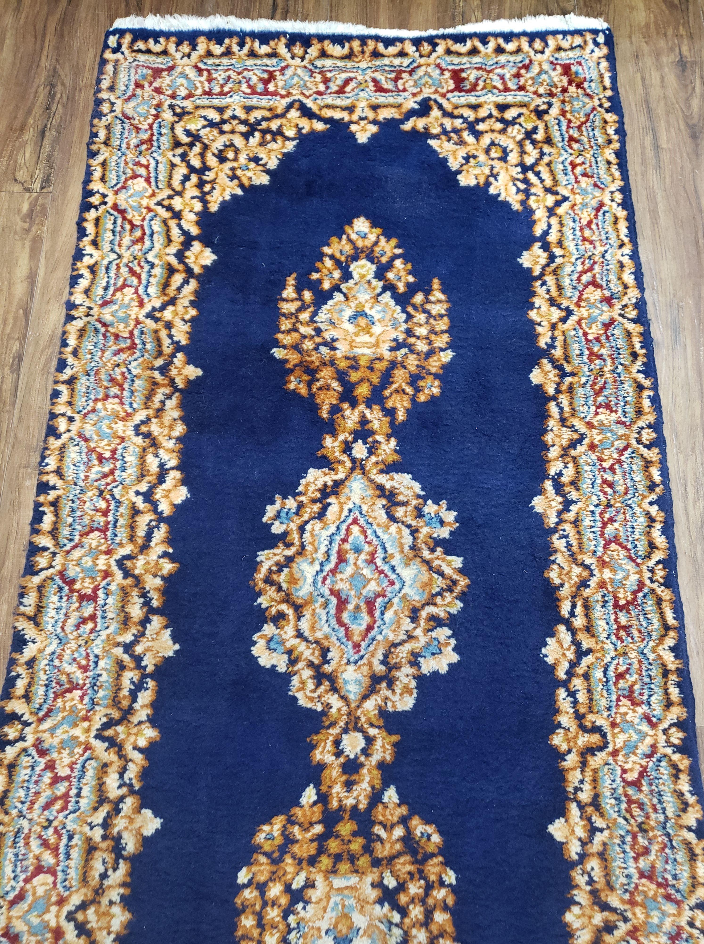 Semi Anique Dark Blue Persian Kerman Runner, 2'7" x 13'5"