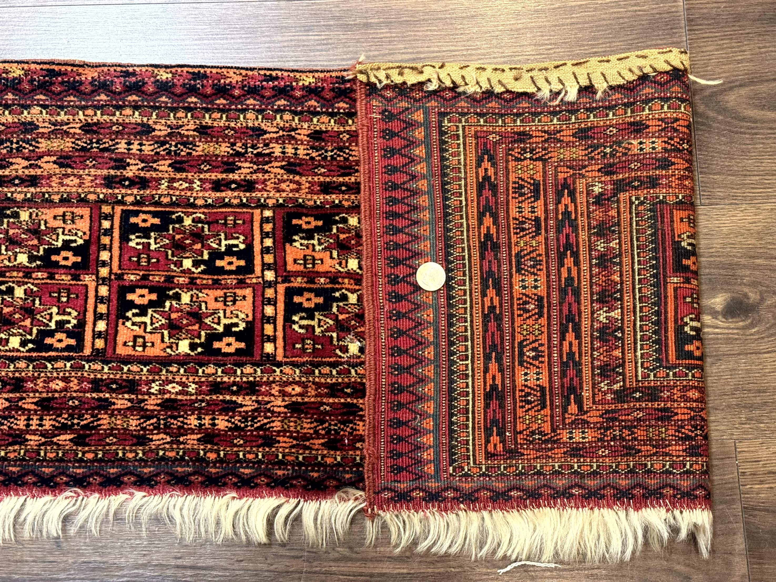 Antique Persian Turkoman Mafresh Rug 1x4, Wool, Tribal Collectible
