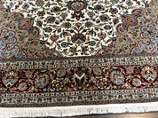Persian Tabriz Rug 8x11, Floral Medallion Traditional Area Rug, Fine 300 KPSI, Ivory Maroon