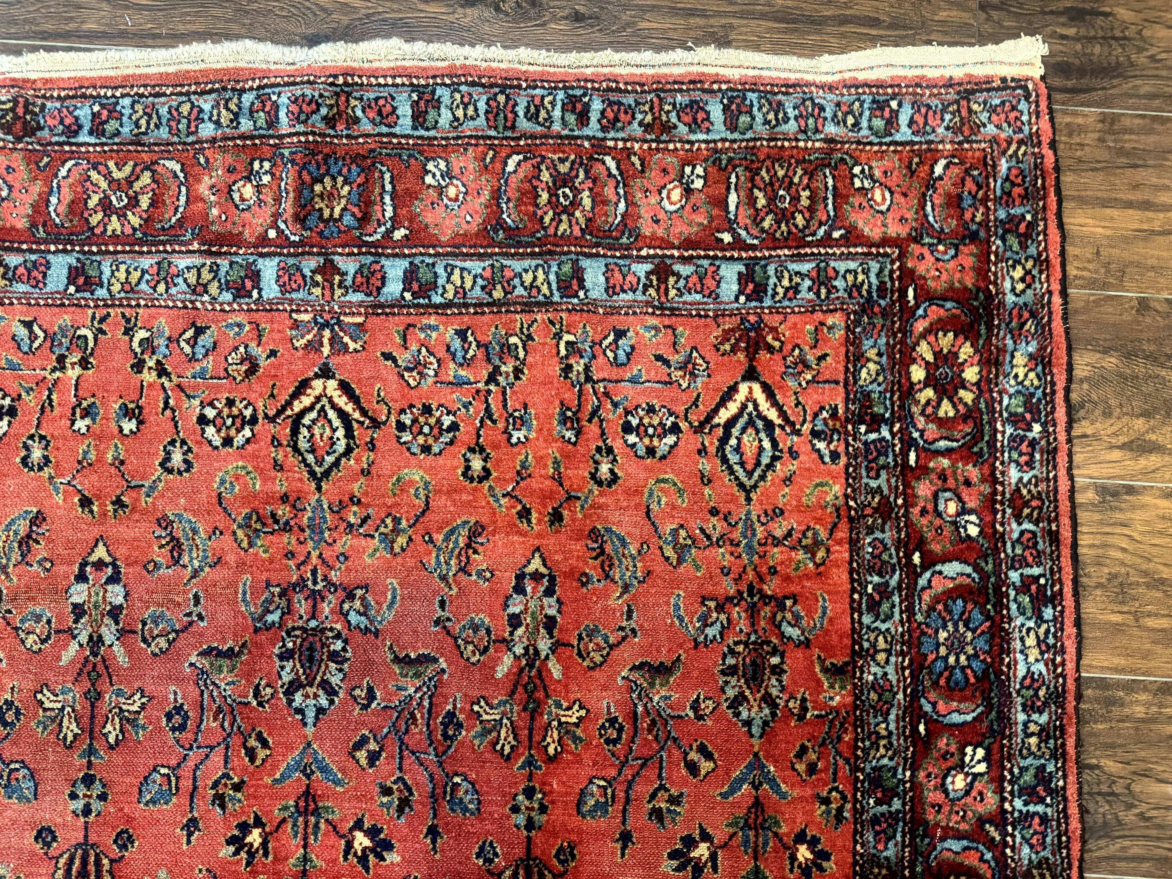 Antique Persian Tribal Rug 5 x 6.6, Tomato Red, Hamadan Angelas Rug