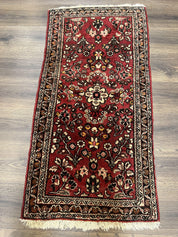 Small Persian Sarouk Rug 2x4 ft, Allover Floral Pattern, Red Black Cream, Hand Knotted Wool Traditional Oriental Carpet, Antique Persian Rug 2 x 4