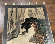 Chinese Silk Wall Hanging 3x5, Handmade, River and Boat Scene, Rug Tapestry