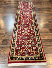 Indo Persian Runner Rug 2.6 x 10, Floral Hand Knotted Wool Hallway Rug, Red
