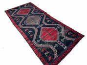 3 X 7 Handmade Wool Tribal Runner Rug Geometric Red Blue Boho Organic Dyes