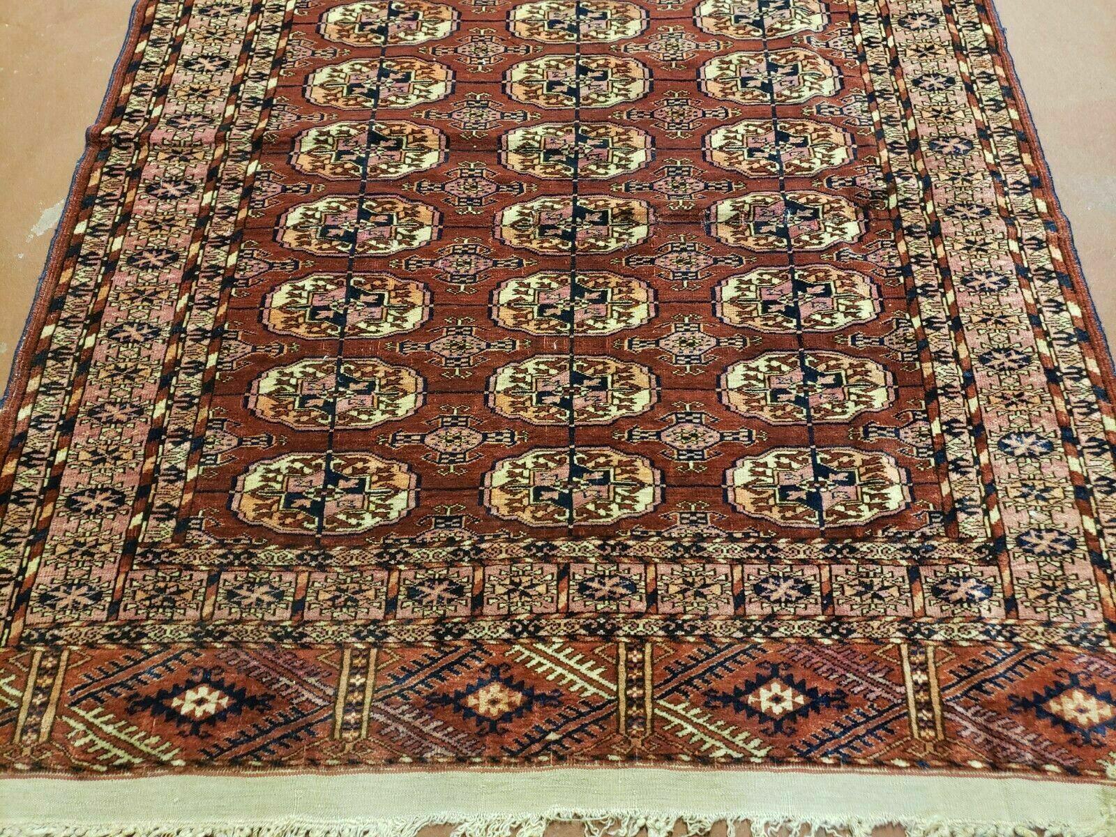 4' X 4' Antique Handmade Turkoman Bokhara Balouch Woven Wool Rug Brick Red Nice