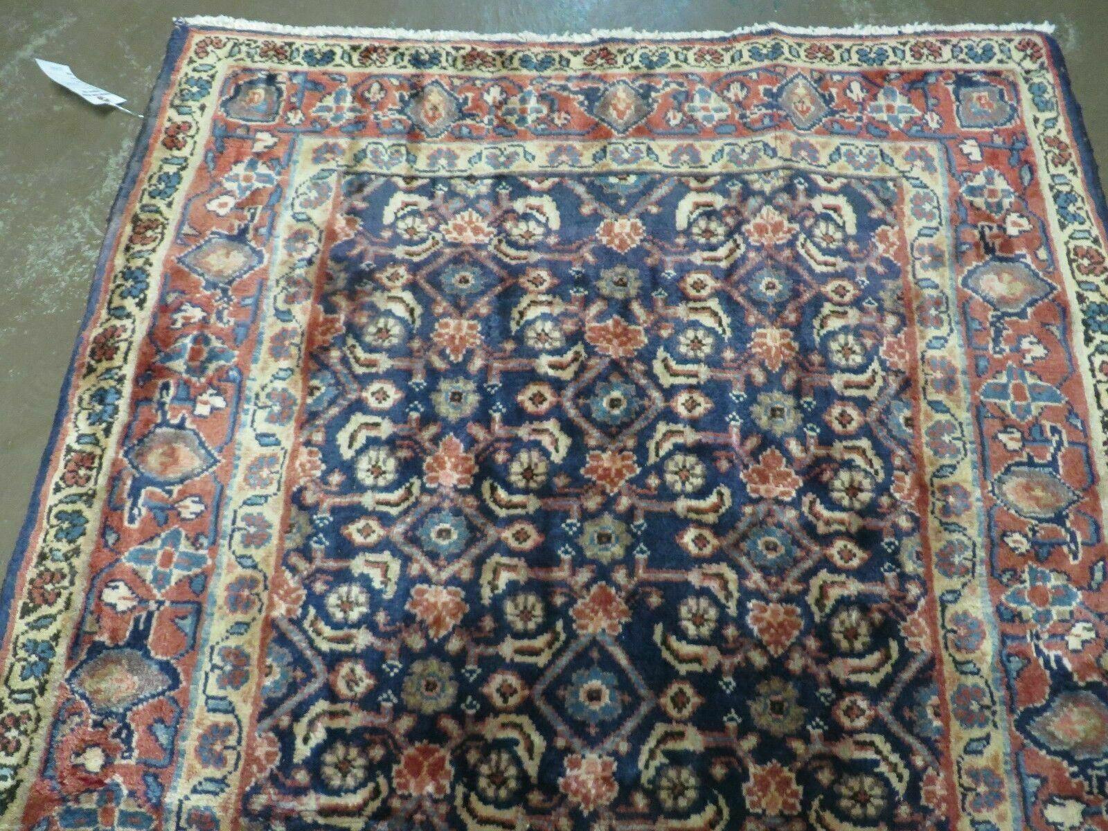 3'7" X 10' Antique Handmade India Floral Oriental Wool Runner Rug Organic Blue