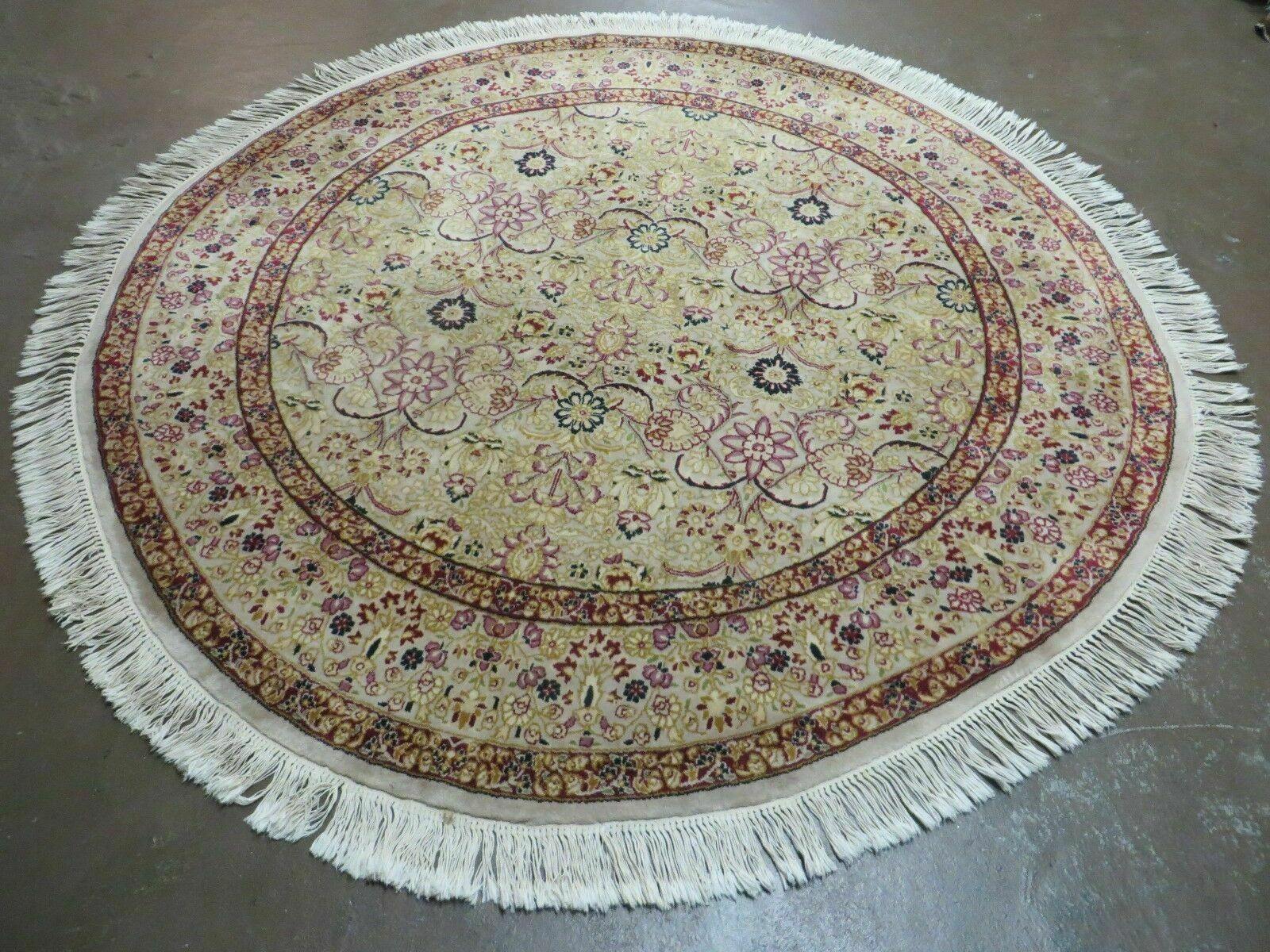 6' Handmade Fine Indian Wool Rug Carpet Round Silk Accent Beauty