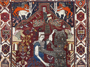 Antique Persian Shiraz Pictorial Rug 3.6 x 5, Persian Tribal Rug, Handmade, Lions, Highly Unique Collectible Small Persian Carpet, Maroon, Wool