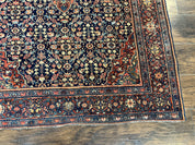 Persian Rug 4x7 Antique Sarouk Farahan Carpet, Navy Blue and Red Wool Rug