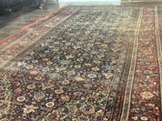 Antique Persian Bidjar Rug 8x15 – Navy Blue, Herati Pattern, Early 20th Century