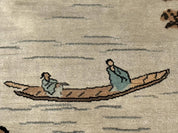 Chinese Silk Wall Hanging 3x5, Handmade, River and Boat Scene, Rug Tapestry
