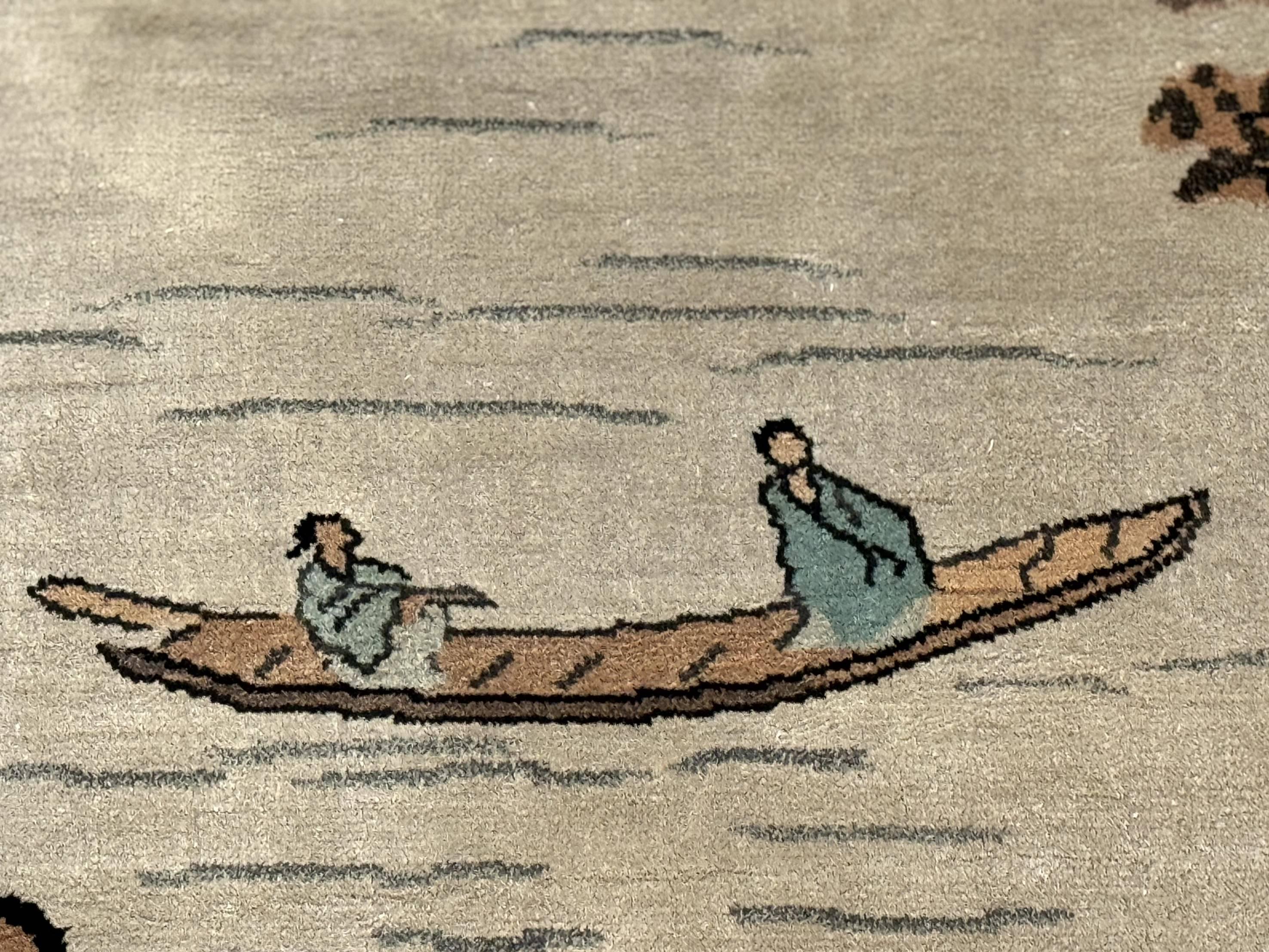 Chinese Silk Wall Hanging 3x5, Handmade, River and Boat Scene, Rug Tapestry