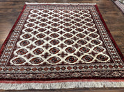 Persian Turkoman Rug 7x8, Almost Square Rare, Hand Knotted, Yamud, Bohemian Rug, Handmade Tribal Rug, Cream Red, Handmade Oriental Carpet