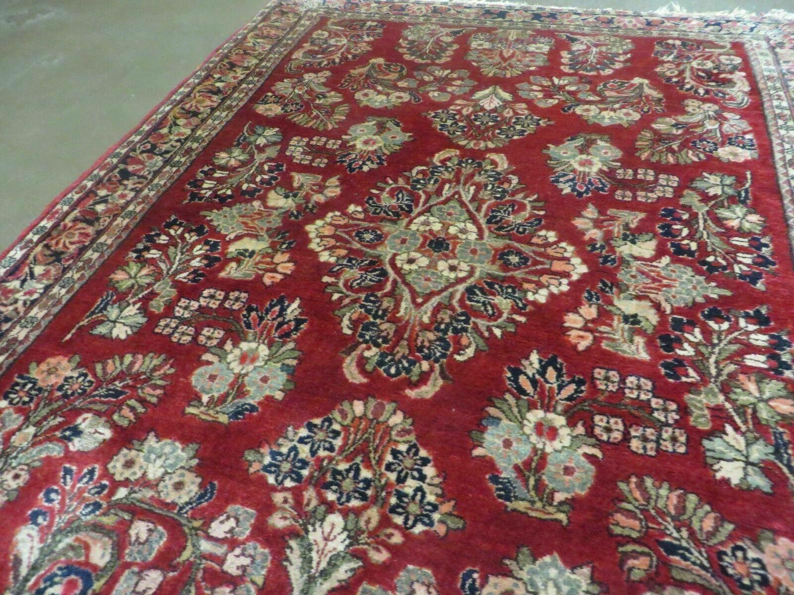 Red Persian Sarouk Rug 3x5, Antique Persian Carpet 1920s, Hand Knotted, Floral, Wool, Oriental Rug, Handmade Rug