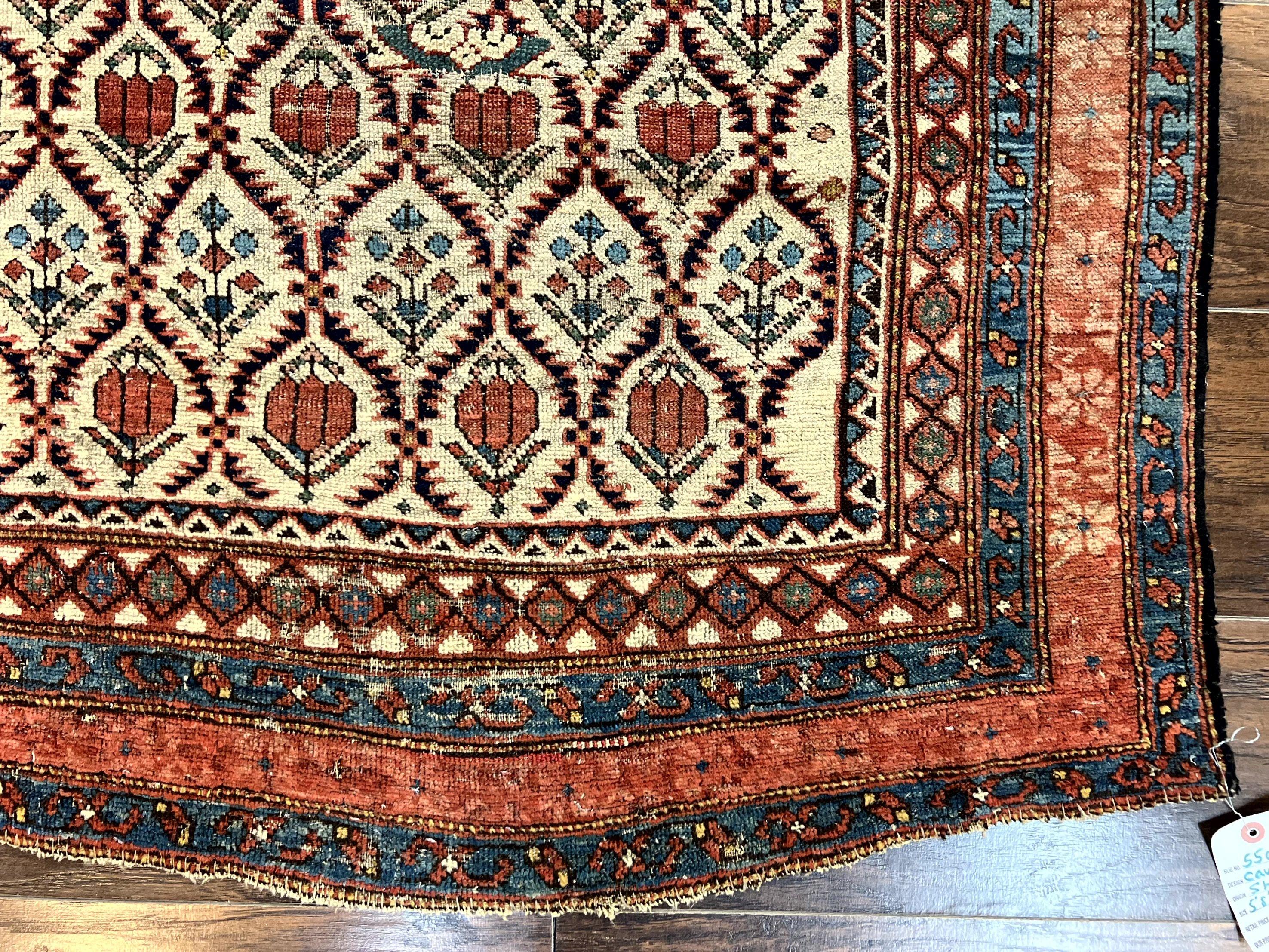 Antique Caucasian Rug 4x6, Hand Knotted Wool Carpet, Shirvan Rug