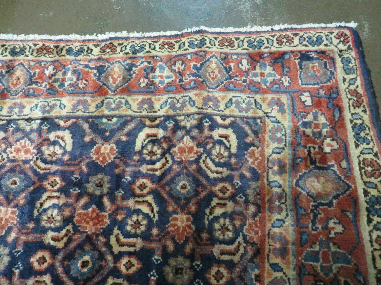 3'7" X 10' Antique Handmade India Floral Oriental Wool Runner Rug Organic Blue