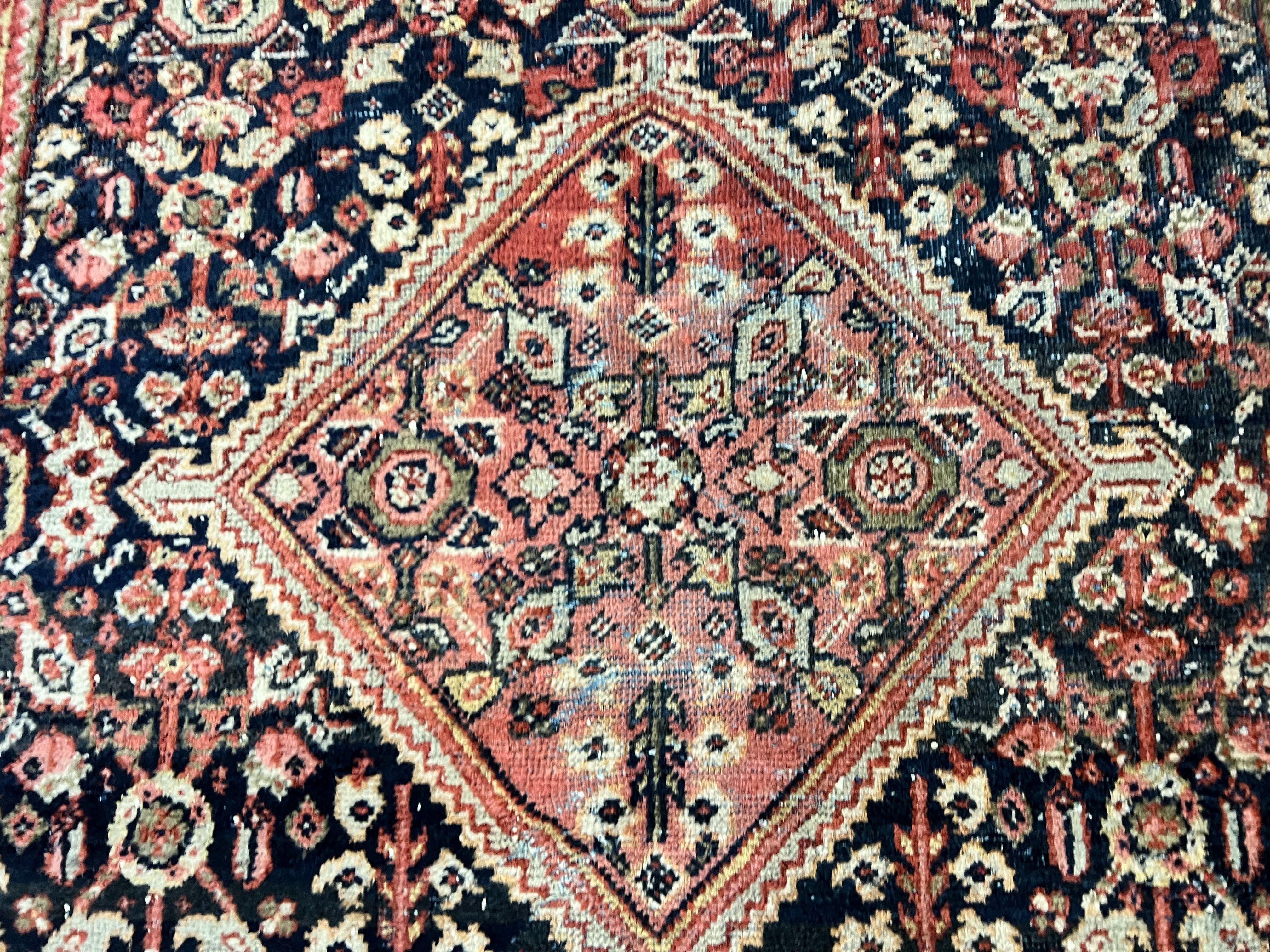 Antique Persian Mahal Rug 4x7, Wool Hand Knotted Tribal Geometric Carpet