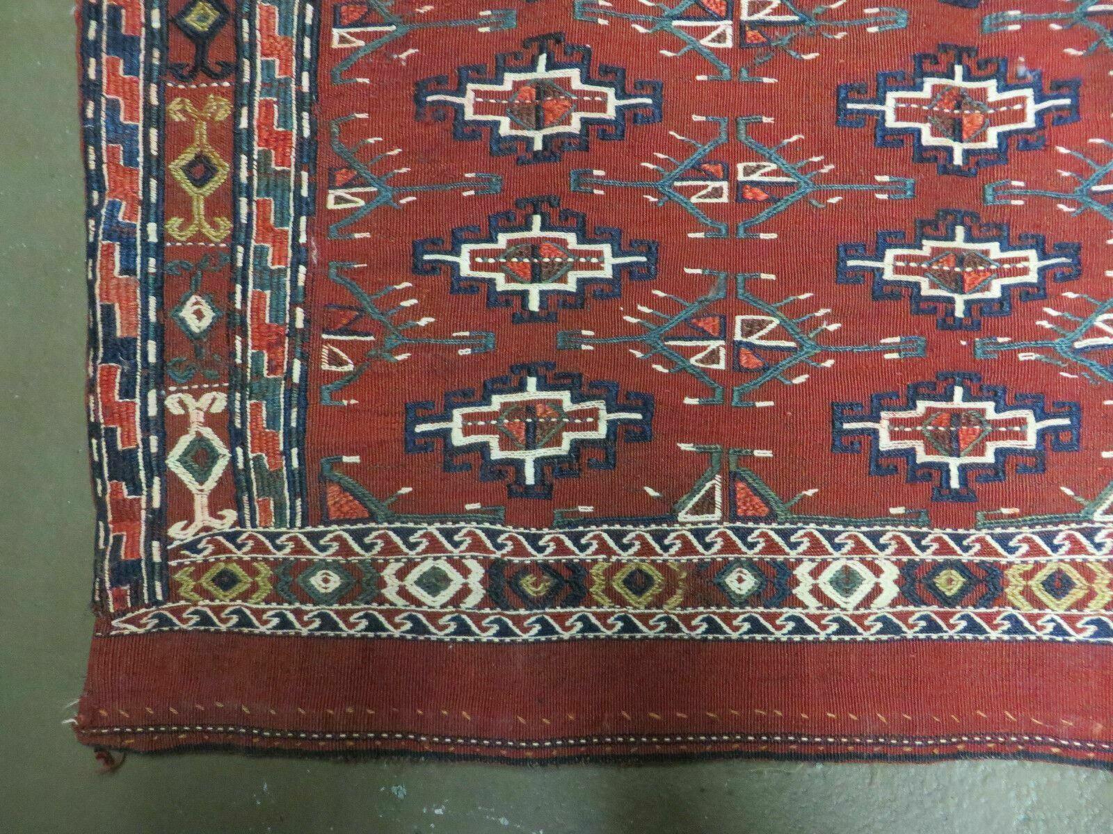 45" X 32" Antique Handmade Bokhara Turkoman Yomud Chuval Wool Rug Soumak NICE