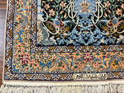 Wonderful Persian Isfahan Rug 3.7 x 5, Kork Wool on Silk Foundation, Very Fine 460 KPSI, Tree of Life Persian Vase Design Animal Pictorials Peacocks
