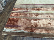 Modern Tibetan Rug 8x11 Nepali Carpet, Shiny Velvely Soft Wool and Silk, Contemporary Hand Knotted Rug, Striped Design, Wool Area Rug 8 x 11