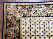 Indian Rug with Tibetan Weave, 6x8 - 6x9 Rugs, Indo-Tibetan Rug, Black and Cream Beige Tan, Floral Border, Soft Rug, Handmade Area Rug, Wool