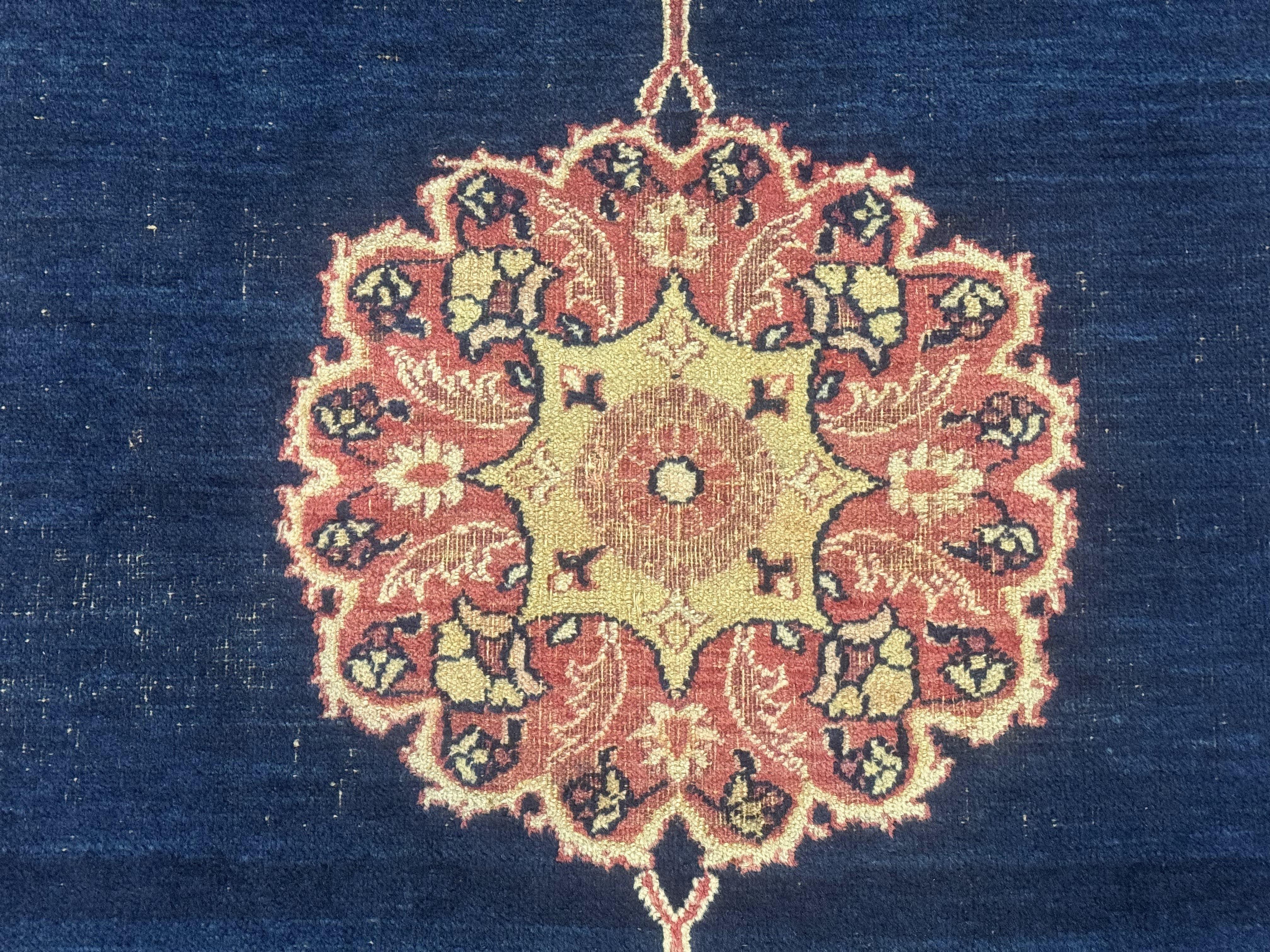 Antique Persian Mashad Rug 4x6, Semi Open Field, Navy Blue, Lion Pictorials, Triple Medallion, Dorokhsh Rug