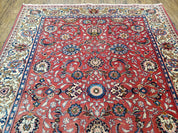 Semi Antique Persian Kashan, Red & Cream, Hand-Knotted, Wool, 4' 8" x 6' 6", Pair A
