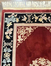 Chinese Wool Rug 4x6, Maroon and Black, Butterflies, Chinese Oriental Carpet, 90 Line Rug