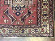 Antique Turkish Sparta Rug 3x6, Geometric Caucasian Kazak Pattern, Handmade