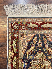 Silk Turkish Hereke Rug 2x3, Peacocks Birds, Signature from Master Weaver, Super Finely Hand Knotted 550 KPSI, Animal Pictorials
