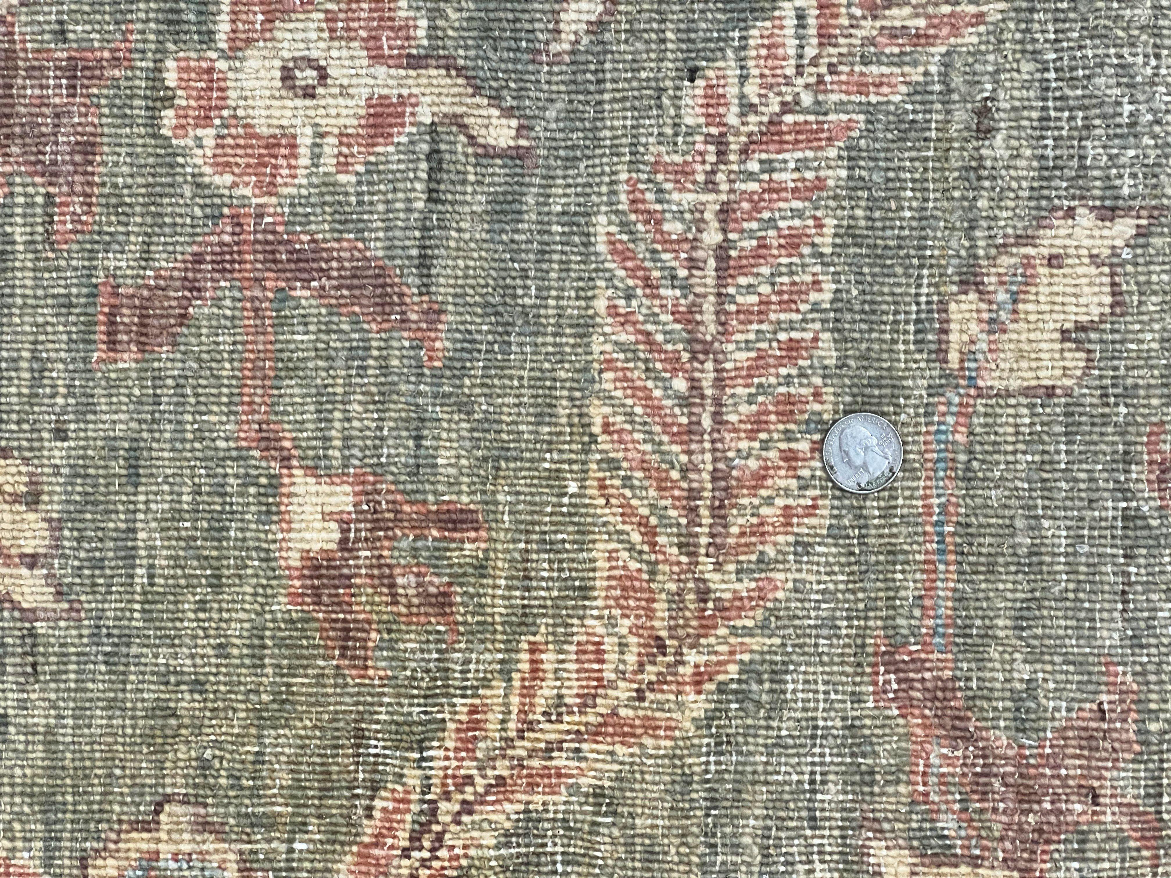 Large Modern Pakistani Rug 9x12, Handmade Wool Carpet, Peshawar Rug, Hand Knotted Oriental Rug, Contemporary, Floral, Light Green