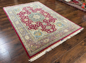 Stunning Persian Tabriz Rug 5x7, Signed by Masterweaver, Maroon, Floral Medallion, Ultra Fine 70 Raj 625 KPSI, Kork Wool Silk Foundation, Handmade
