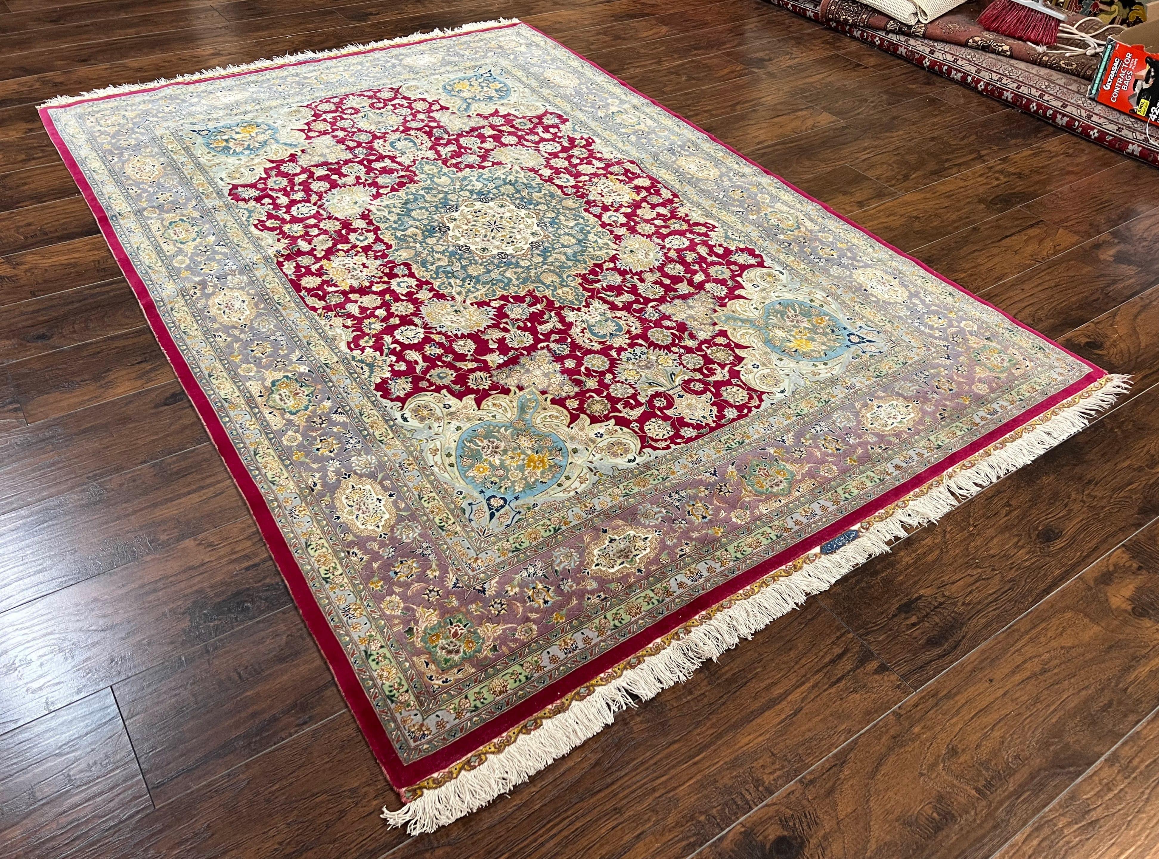 Stunning Persian Tabriz Rug 5x7, Signed by Masterweaver, Maroon, Floral Medallion, Ultra Fine 70 Raj 625 KPSI, Kork Wool Silk Foundation, Handmade