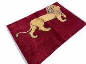 3 X 5 Handmade Hand-Knotted Quality Wool Rug Lion Red Veg Dyes Tribal Pictorial