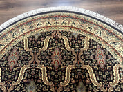 Round Indo Persian Rug 6x6, Indian Bidjar Rug, Navy Blue and Beige