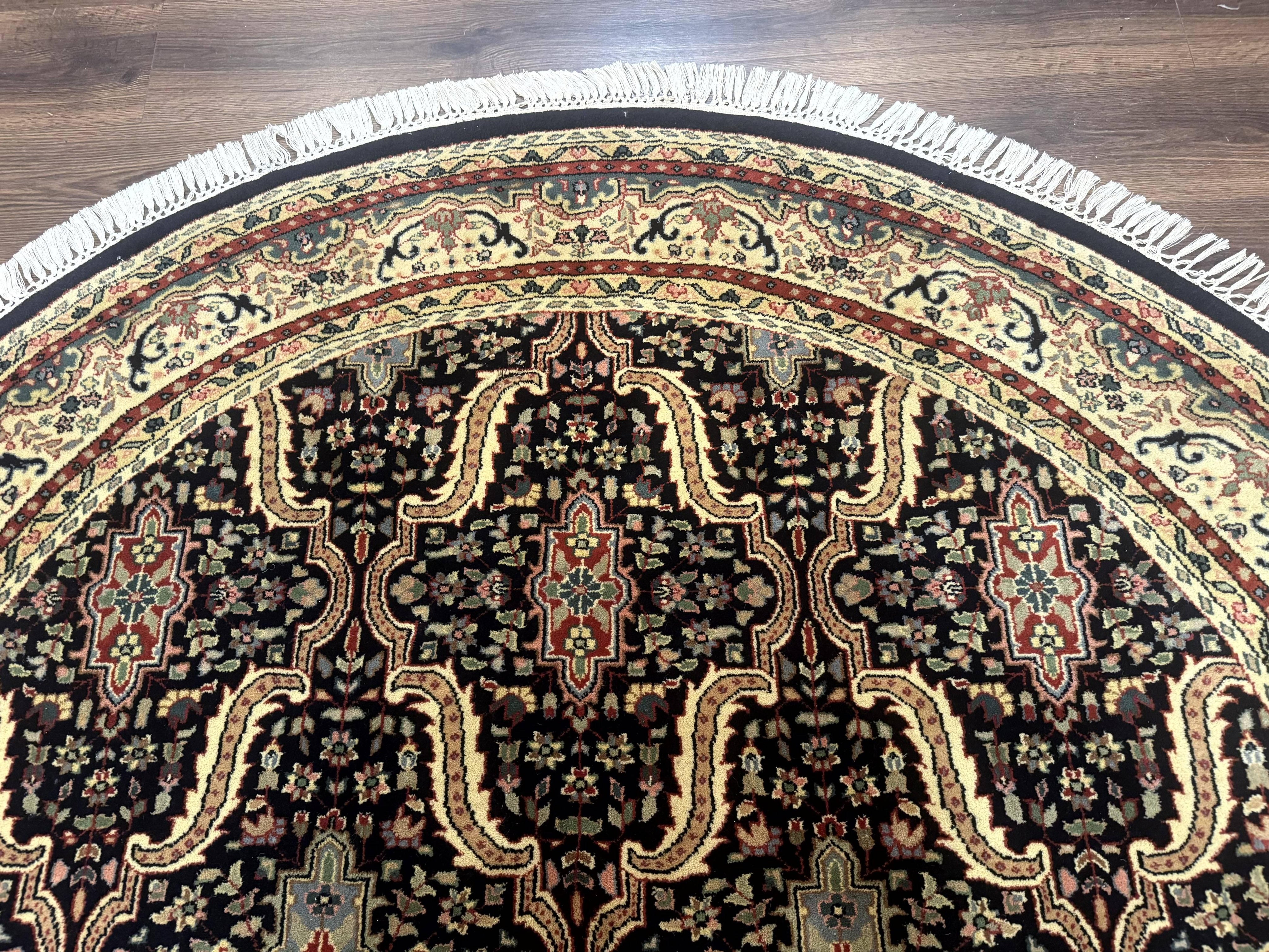 Round Indo Persian Rug 6x6, Indian Bidjar Rug, Navy Blue and Beige