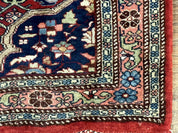 Persian Bidjar Rug 2.7 x 4, Red and Navy Blue, Small Persian Area Rug, Semi Antique