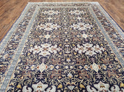 Persian Kashan Rug, Navy Blue, Hand-Knotted, Wool, 4' 8" x 7' 4", Pair A