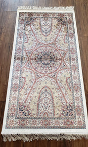 Beige & Cream Small Turkish Silk Rug, Bamboo Silk, Power-Loomed, Persian Design, High Quality, Soft Accent Rug, 3x5 ft, 2' 8" x 4' 11"