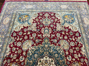 Stunning Persian Tabriz Rug 5x7, Signed by Masterweaver, Maroon, Floral Medallion, Ultra Fine 70 Raj 625 KPSI, Kork Wool Silk Foundation, Handmade