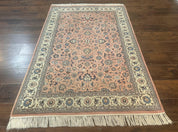 Pak Persian Rug 4x6, Pink and Cream, Very Fine 225 KPSI, Handmade Wool Oriental Carpet