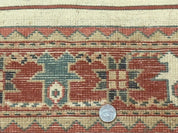 Turkish Runner Rug 2.4 x 8, Kazak Geometric Heriz Pattern, Beige Red