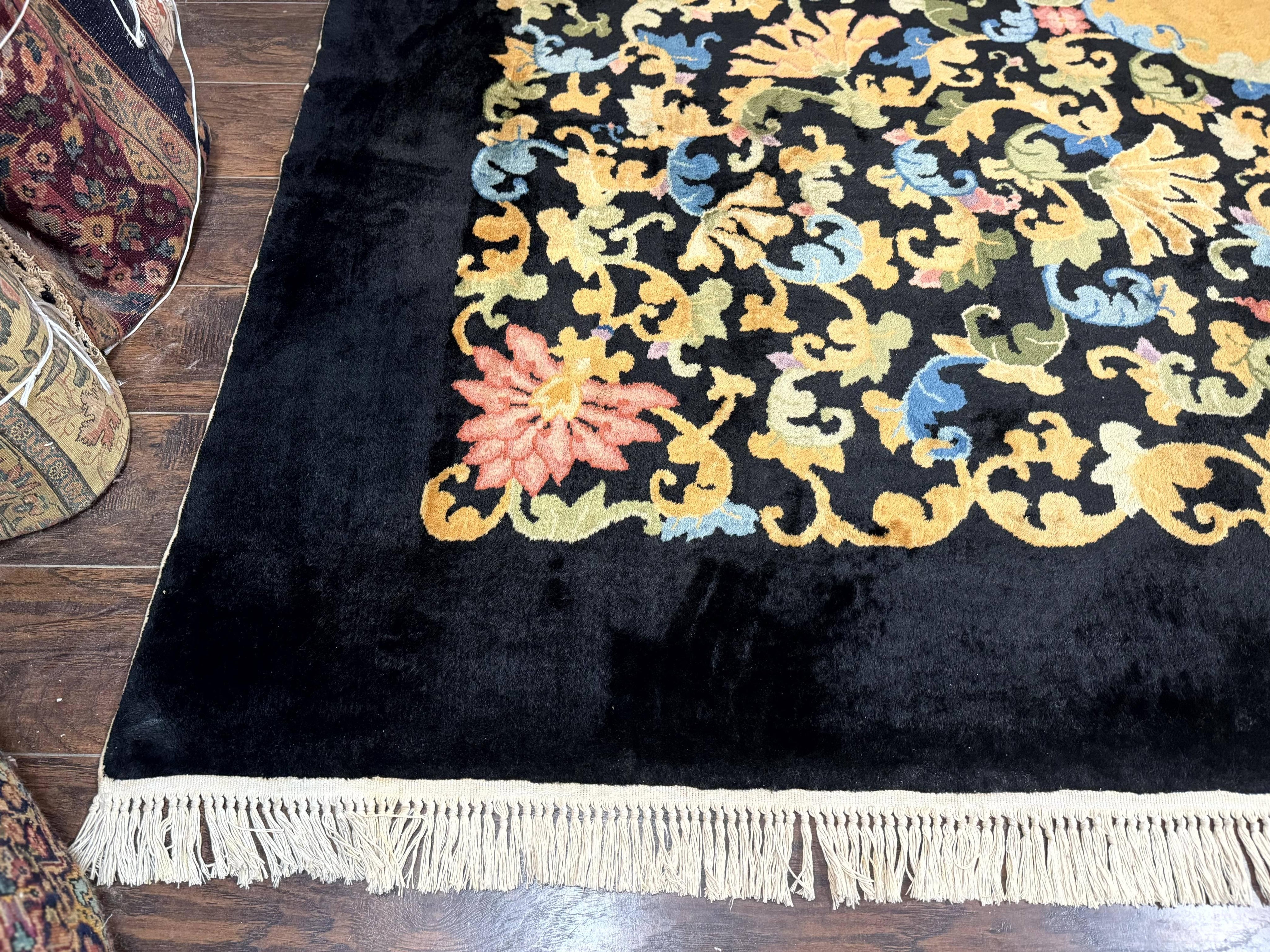 Antique Chinese Peking Rug 12.6 x 14.9, Palace Size Asian Oriental Carpet, Art Deco Rug, Rare