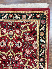 Indo Persian Runner Rug 2.6 x 10, Floral Hand Knotted Wool Hallway Rug, Red