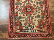 Small Antique Persian Rug 2x3, Beige and Red, Floral, Wool, Hamadan Rug