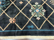 Tibetan Rug 9x12, Hand Knotted Tibet Nepali Contemporary Carpet 9 x 12 ft, Black and Tan, Handmade Area Rug Room Sized, Nepalese Rug