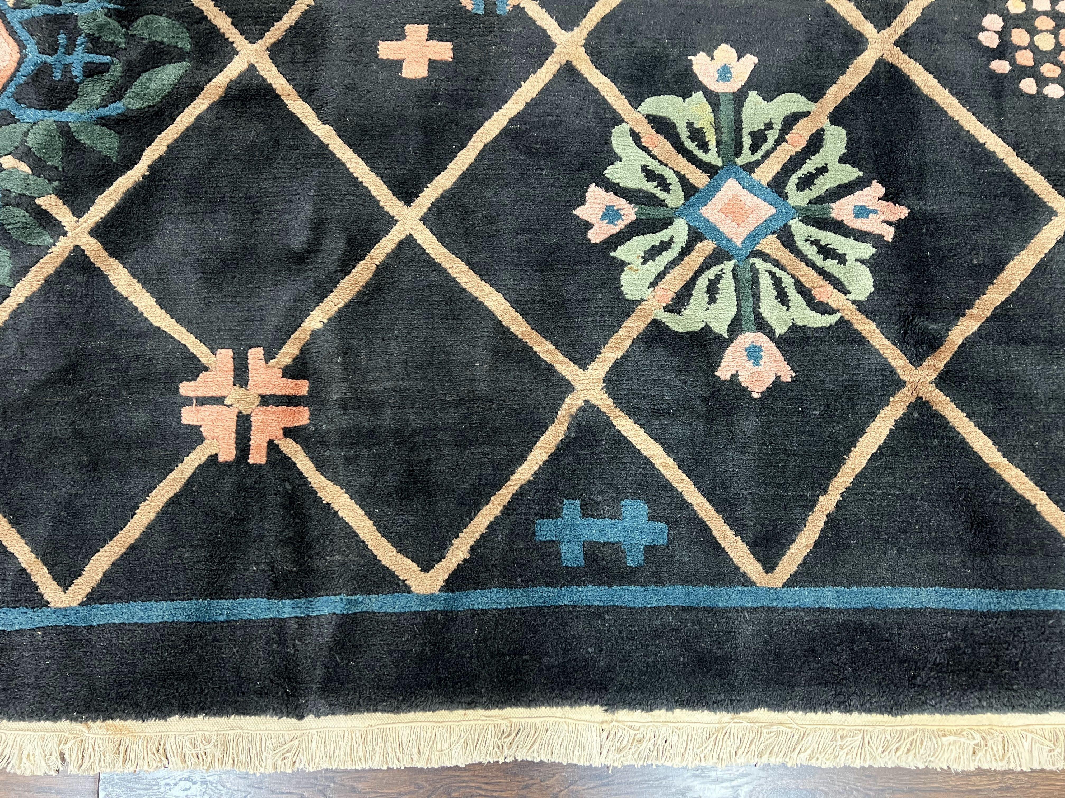 Tibetan Rug 9x12, Hand Knotted Tibet Nepali Contemporary Carpet 9 x 12 ft, Black and Tan, Handmade Area Rug Room Sized, Nepalese Rug