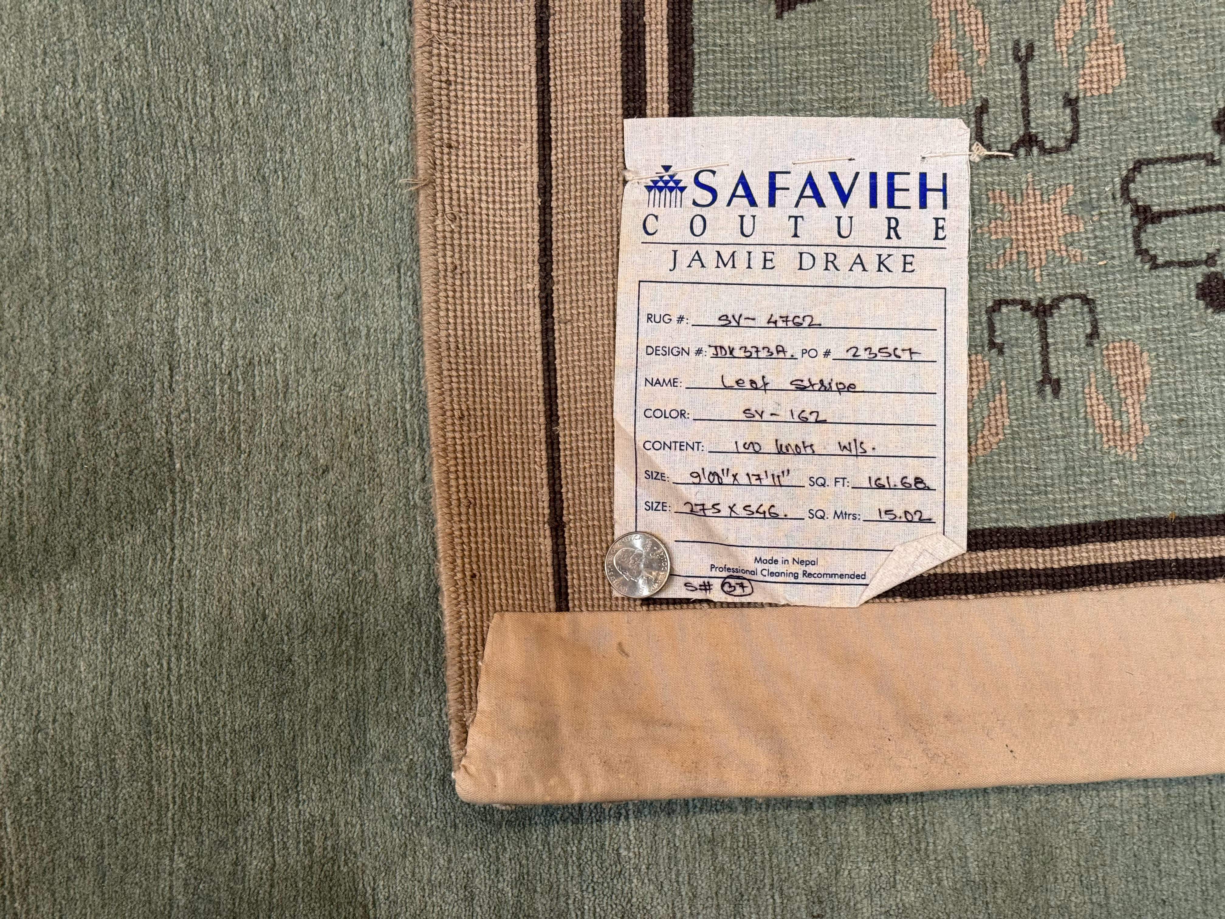 Palace Size Nepali Rug 9x18, Open Field, Light Mint Green, Wool Hand Knotted, Modern Contemporary