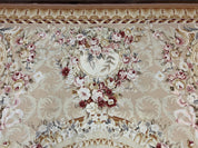 Aubusson Rug 9x12, Elegant Savonnerie Carpet 9 x 12 ft, Beige Ivory Tan, Floral, Flatweave Wool Handmade Area Rug 9 x 12 ft, European French