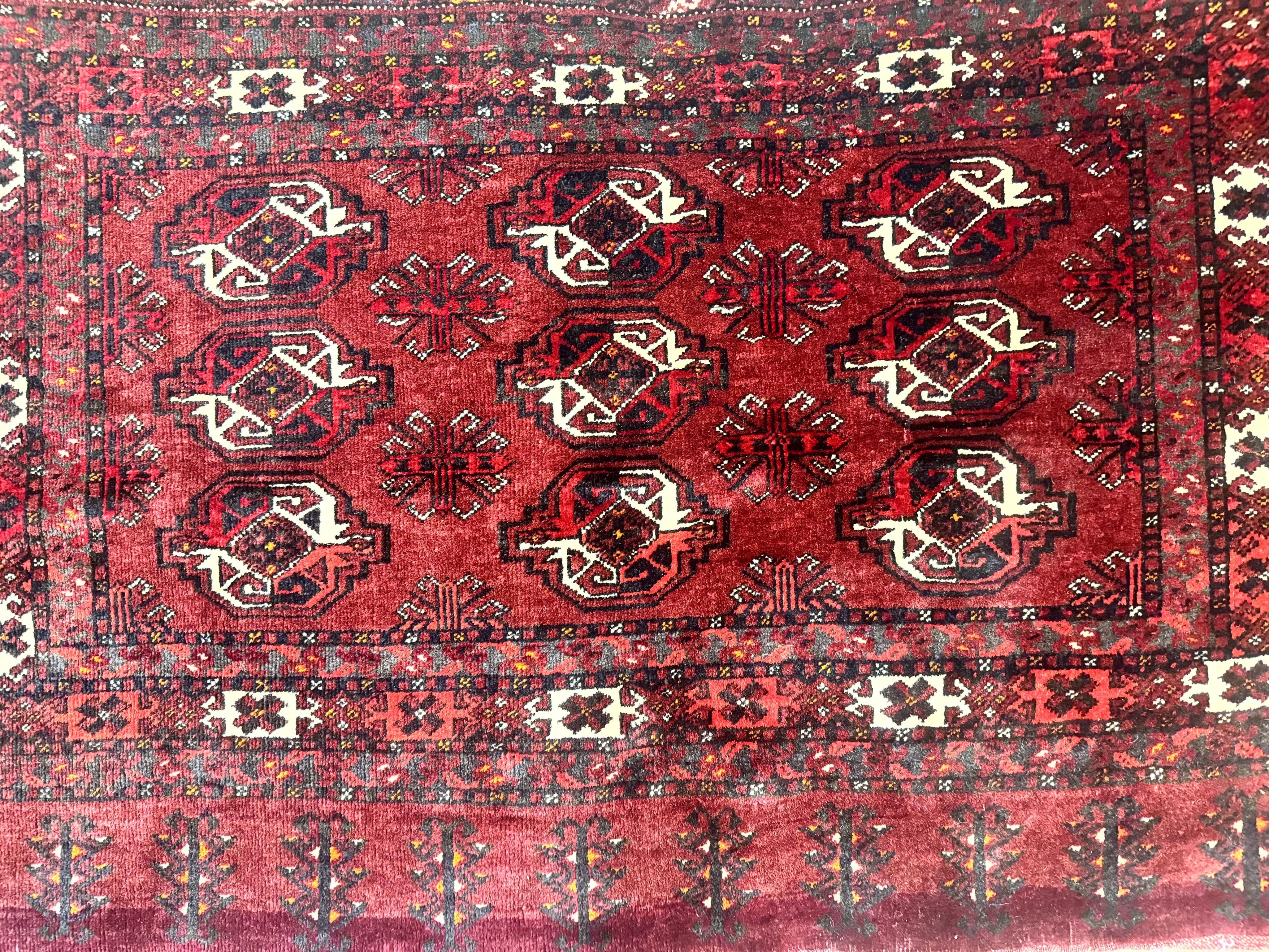 Antique Afghan Turkoman Mafrash Rug 3x5, Red, Hand Knotted, Wool, Tribal Collectible